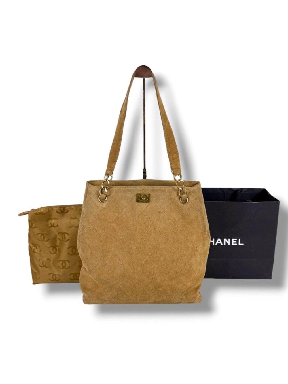 Chanel Wild Stitch Mini Tote Shoulder Chain with Beige Suede Leather Pouch